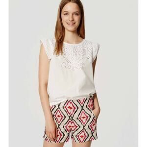 The Loft The Riviera embroidered hi rise flat front dress shorts sz 2